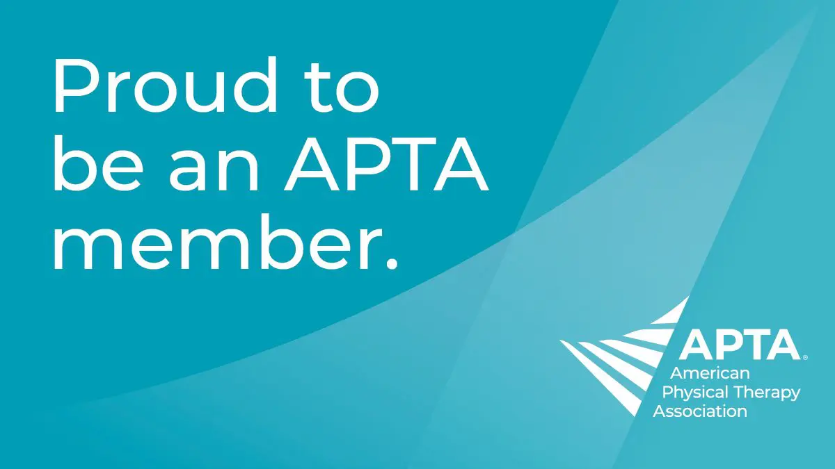 A blue banner with white text that says proud to be an apta member.