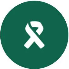 A green circle with a white ribbon in the middle.