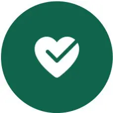 A green circle with a heart and check mark in the middle.